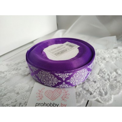 Лента репсовая 25 мм "Узор на фиолетовом"